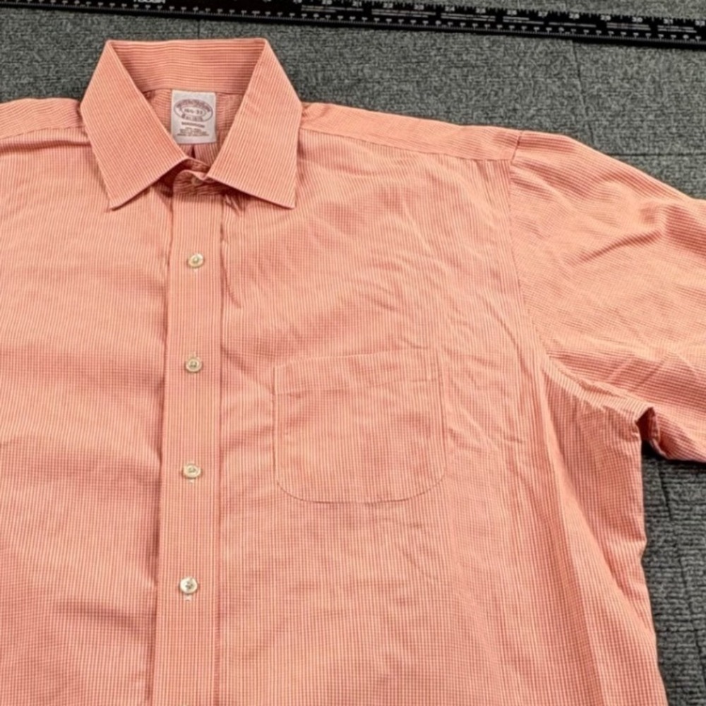 Brooks Brothers Madison Non-Iron Shirt 16.5 33 Orange Gingham Supima Cotton